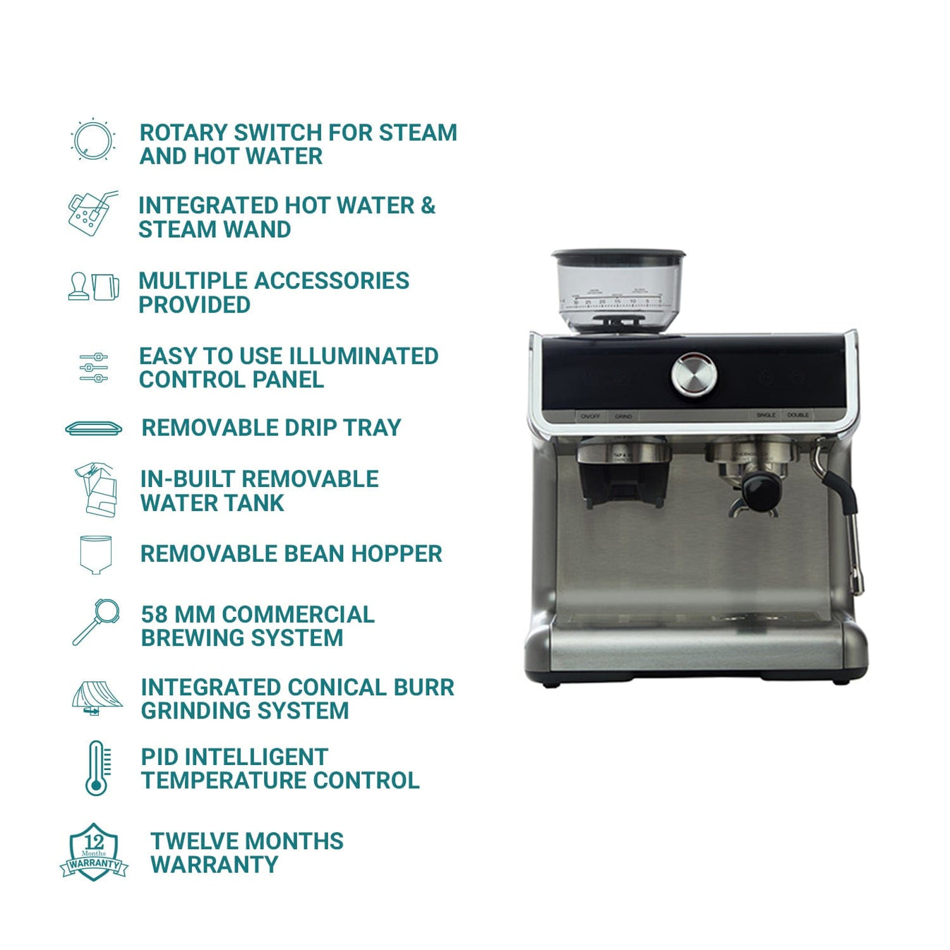 Budan Espresso Machine with In Built Grinder | Semi Automatic Coffee Machine