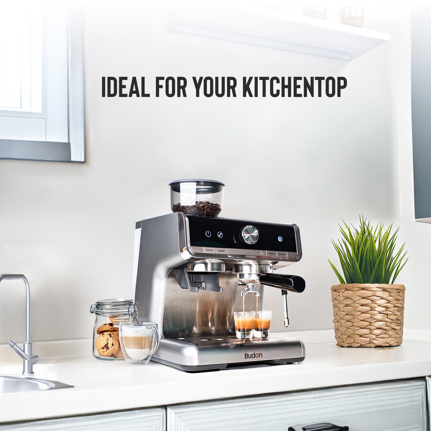 Budan Espresso Machine with In Built Grinder | Semi Automatic Coffee Machine